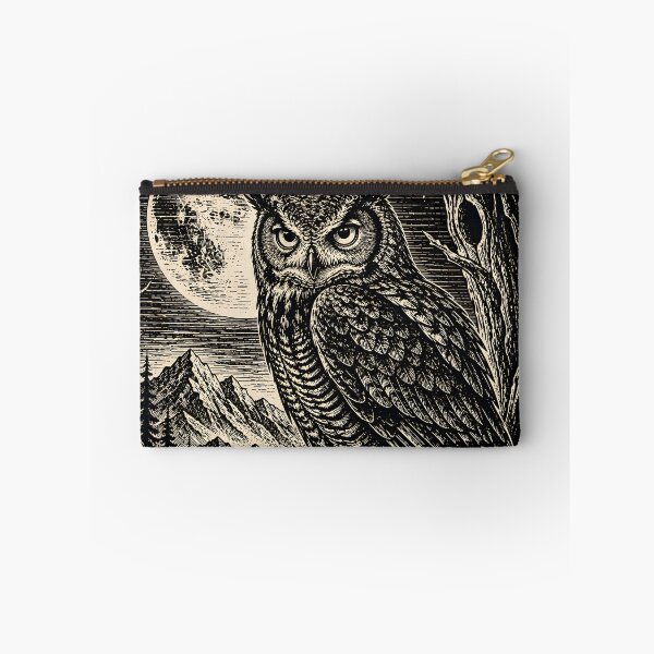 Item preview, Moonlit Owl – Linocut Woodcut Vintage Night Illustration designed and sold by Wennity.