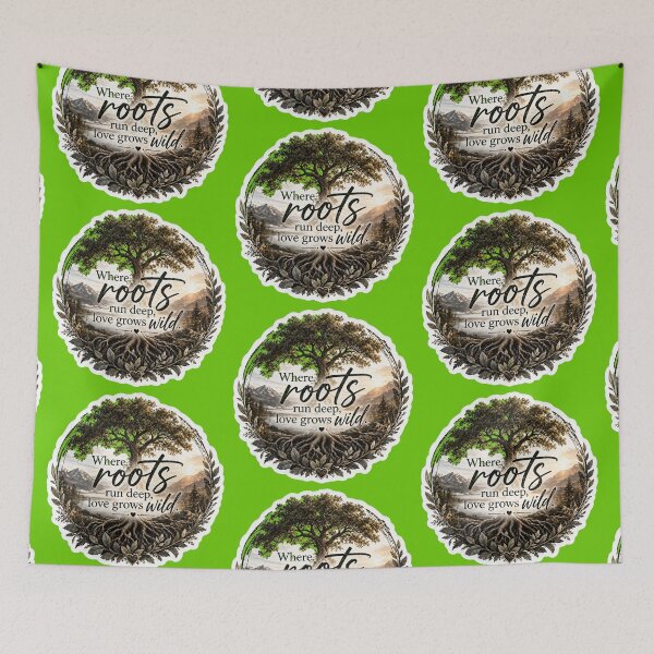 Item preview, Where Roots Run Deep Love Grows Wild - Tree Of Life Mountain Sticker designed and sold by Scro-Ciob-Shop.