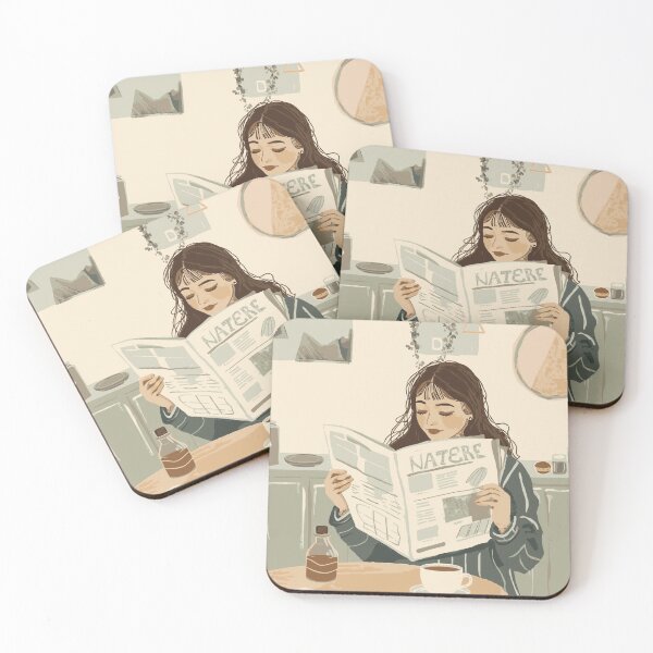 Item preview, Cozy Morning Routine Girl Reading Newspaper Illustration designed and sold by Vermeli.