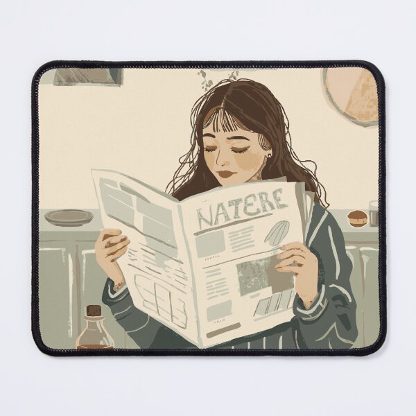 Item preview, Cozy Morning Routine Girl Reading Newspaper Illustration designed and sold by Vermeli.