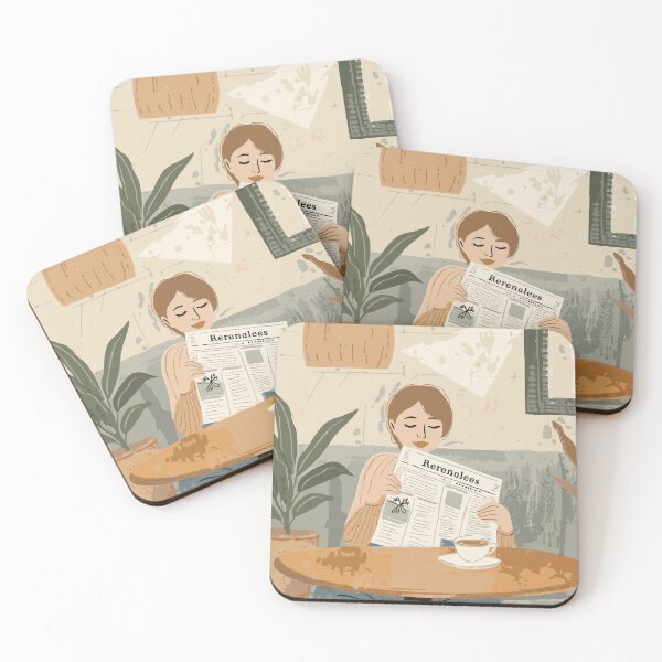 Item preview, Cozy Cafe Morning Girl Reading Newspaper Illustration designed and sold by Vermeli.