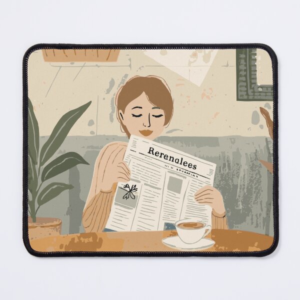 Item preview, Cozy Cafe Morning Girl Reading Newspaper Illustration designed and sold by Vermeli.