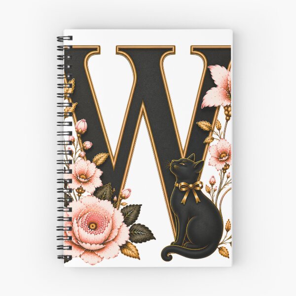 Item preview, Floral Letter W with Black Cat | Elegant Botanical Monogram | Vintage Alphabet Design designed and sold by MoodLay.