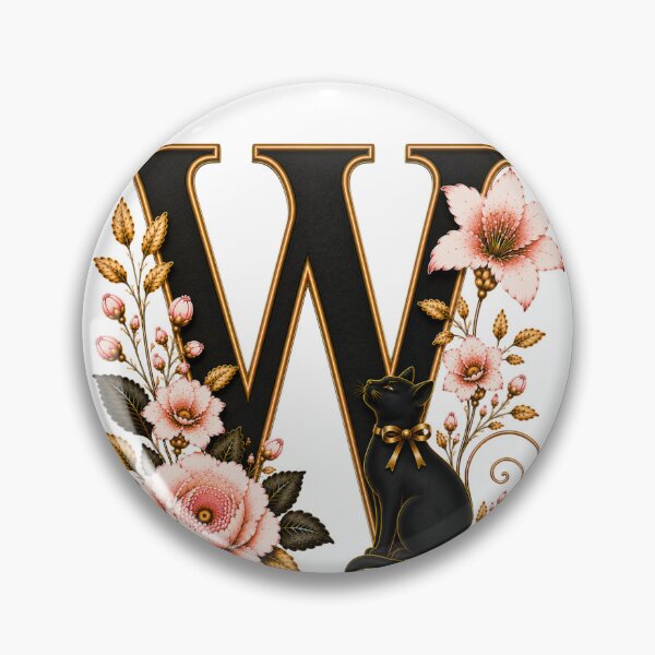 Item preview, Floral Letter W with Black Cat | Elegant Botanical Monogram | Vintage Alphabet Design designed and sold by MoodLay.