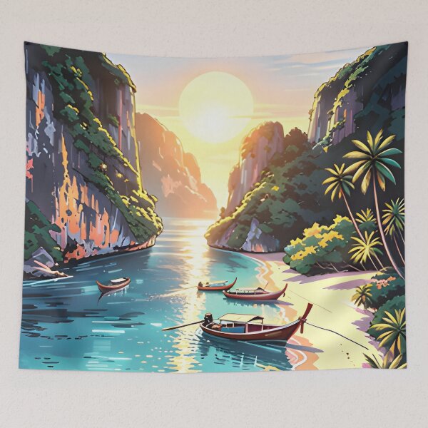 Item preview, Maya Bay Thailand Vintage Travel Poster Tropical Beach Wall Art designed and sold by Spirit of Siam.