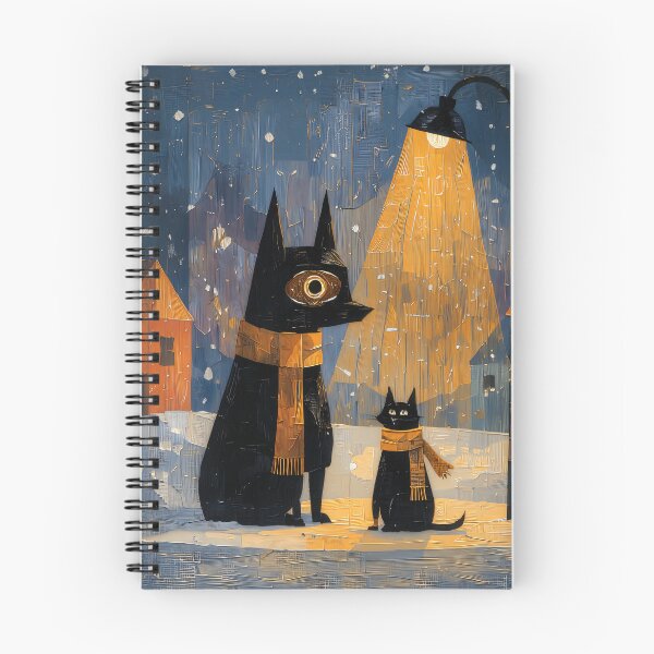Item preview, Big Dog Little Cat Winter Art Print | Snowy Street Lamp Painting | Cozy Scarf Wall Art designed and sold by ThingsCatsDo.