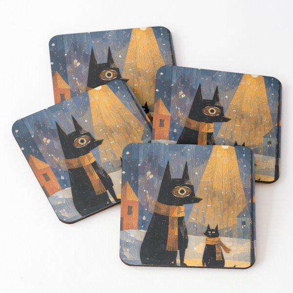 Item preview, Big Dog Little Cat Winter Art Print | Snowy Street Lamp Painting | Cozy Scarf Wall Art designed and sold by ThingsCatsDo.