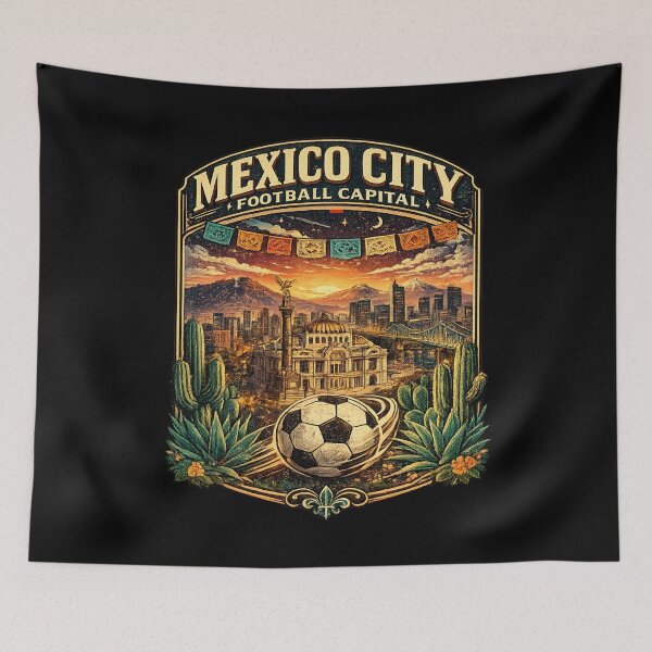 Item preview, Mexico City Football Capital Retro Soccer Travel Shirt | Vintage Mexico Football Fan Design with Palacio de Bellas Artes & Angel of Independence designed and sold by Globalcitytees.