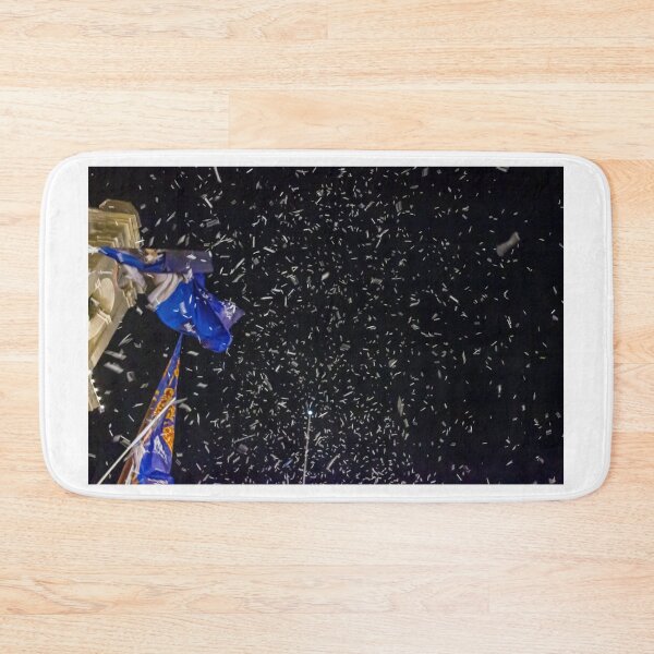Item preview, Blue Flags And Confetti Shower Over City Street During Nighttime Celebration, Parade And Festival designed and sold by Nmallia.