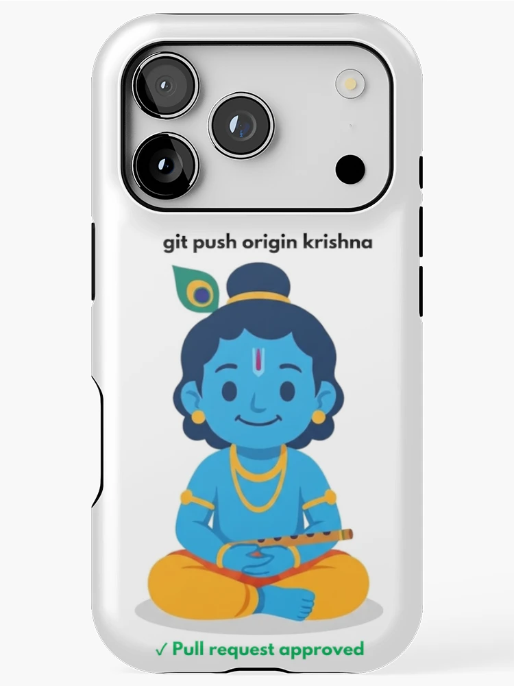 Thumbnail 1 of 4, iPhone Case, git push origin krishna | Git Developer Sticker | Tech Humor designed and sold by BhaktiByte.