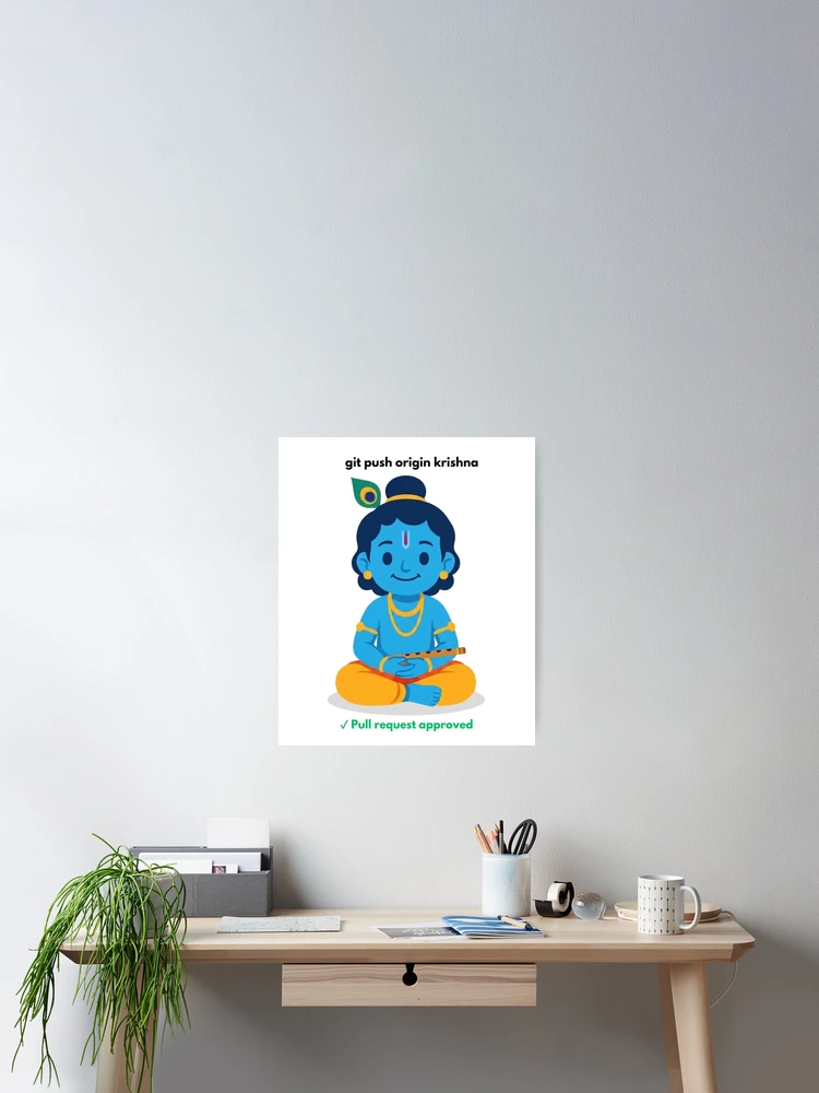 Thumbnail 2 of 3, Poster, git push origin krishna | Git Developer Sticker | Tech Humor designed and sold by BhaktiByte.