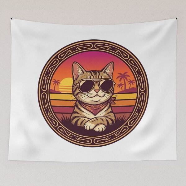 Item preview, Cool Retro Synthwave Cat in Sunglasses Sunset designed and sold by Lu7u.
