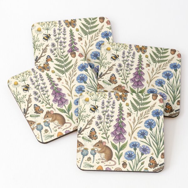 Item preview, Woodland Wildflowers & Forest Mice Botanical Cottagecore Pattern designed and sold by blankTeeShirt.