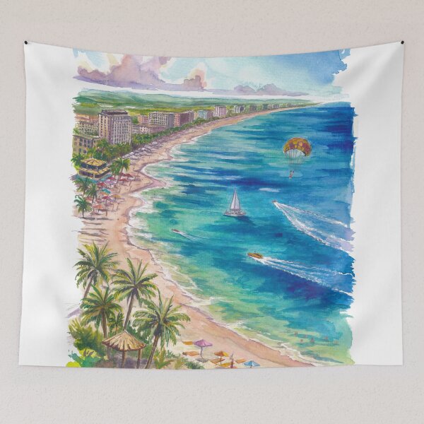 Item preview, Cancun Beach Watercolor – Mexico Boats and Turquoise Sea, Caribbean Coastal Art Print, Travel Gift designed and sold by artshop77.
