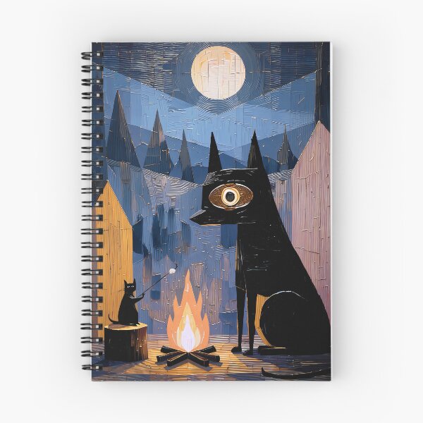 Item preview, Campfire Night Art Print | Dog and Cat Roasting Marshmallows Painting | Moonlit Mountain Wall Art designed and sold by ThingsCatsDo.
