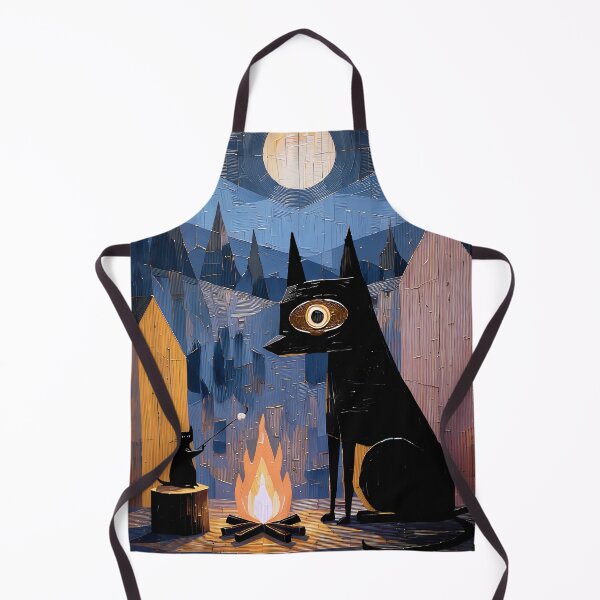 Item preview, Campfire Night Art Print | Dog and Cat Roasting Marshmallows Painting | Moonlit Mountain Wall Art designed and sold by ThingsCatsDo.