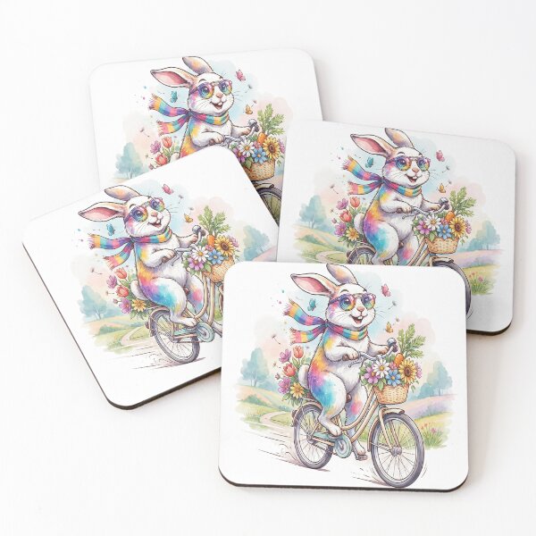 Item preview, Cute Rainbow Rabbit Riding Bicycle | Whimsical Bunny Cycling Art designed and sold by RBToper.
