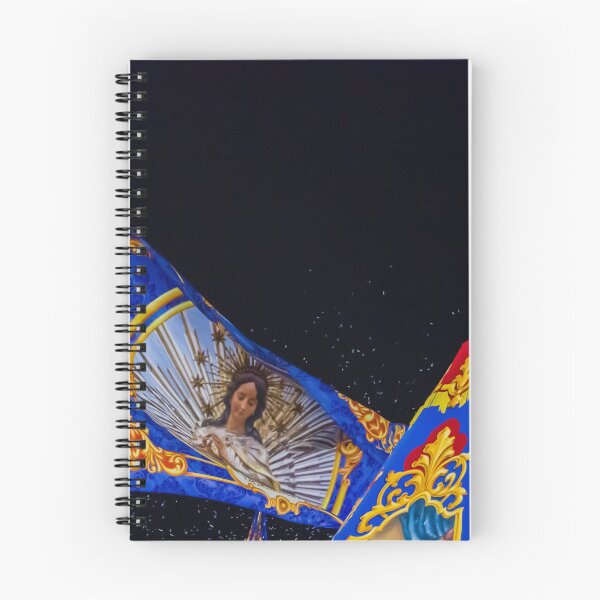 Item preview, Ornate Blue and Gold Religious Banner With Virgin Mary Image During Night Procession Celebration designed and sold by Nmallia.