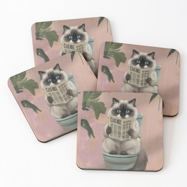 Item preview, Fluffy Cat Reading Newspaper on toilet designed and sold by Rama KLK.