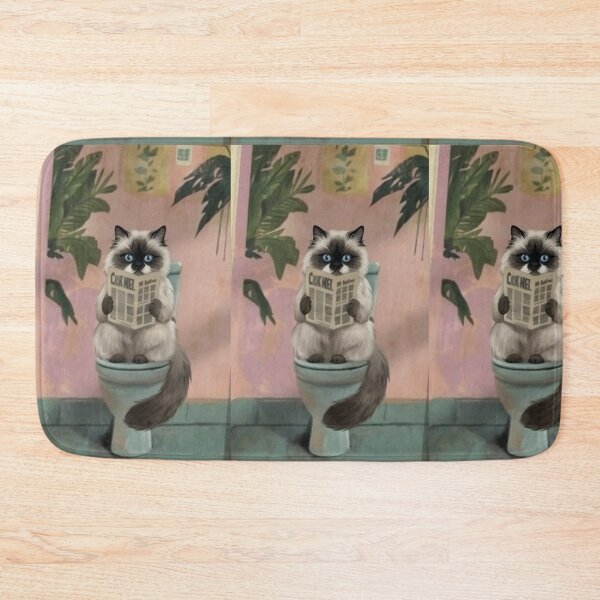 Item preview, Fluffy Cat Reading Newspaper on toilet designed and sold by Rama KLK.