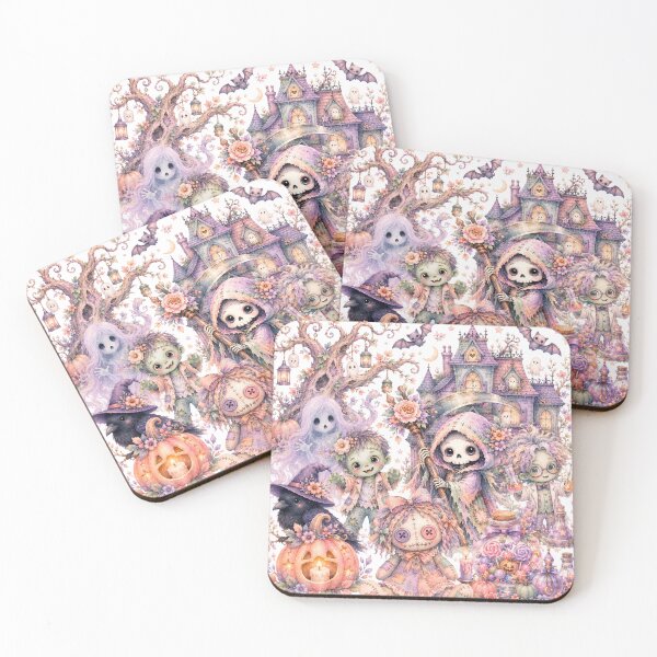 Item preview, Pastel Boho Halloween Friends | Cute Skeleton, Ghost & Haunted House Watercolor Art designed and sold by pencil-art98.