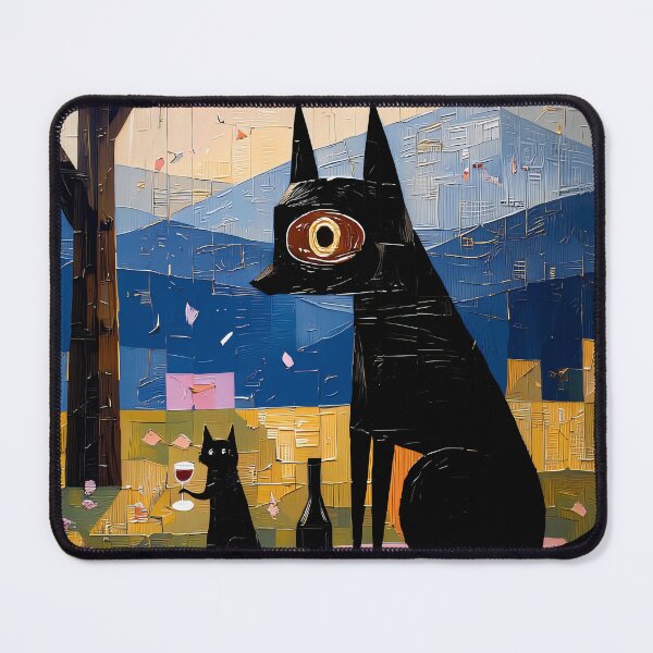Item preview, Picnic Sunset Art Print | Dog and Cat Wine Painting | Mountain Landscape Wall Art designed and sold by ThingsCatsDo.