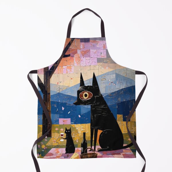 Item preview, Picnic Sunset Art Print | Dog and Cat Wine Painting | Mountain Landscape Wall Art designed and sold by ThingsCatsDo.