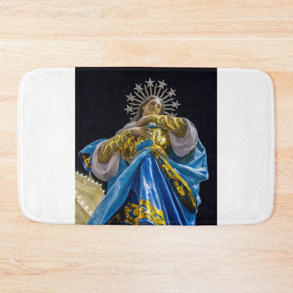 Item preview,  Night Statue of the Virgin Mary in Blue and Gold During Religious Festival Procession designed and sold by Nmallia.