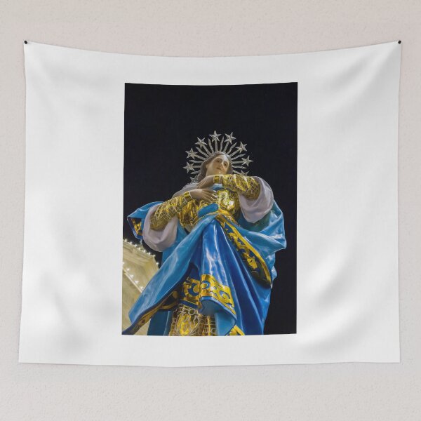 Item preview,  Night Statue of the Virgin Mary in Blue and Gold During Religious Festival Procession designed and sold by Nmallia.