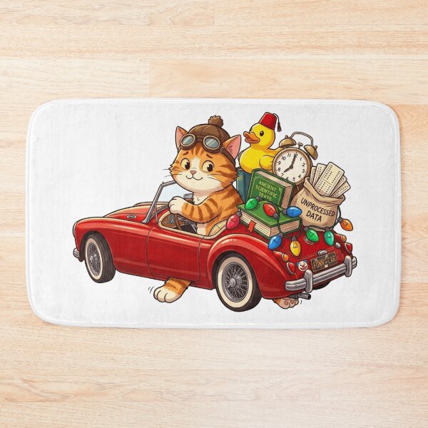 Item preview, Funny Cat Driving Retro Red Car Cute Duck Cartoon designed and sold by Fatomfatom.