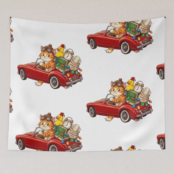Item preview, Funny Cat Driving Retro Red Car Cute Duck Cartoon designed and sold by Fatomfatom.