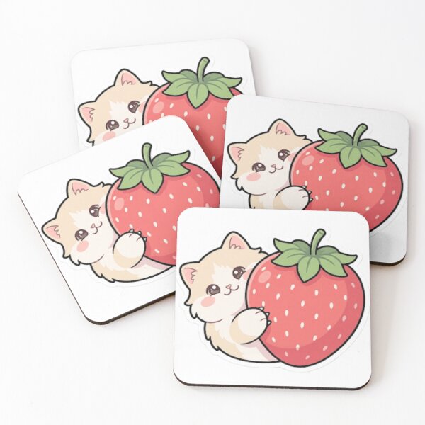 Item preview, Cute Kawaii Kitten with Giant Strawberry designed and sold by Iampoji.