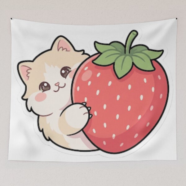 Item preview, Cute Kawaii Kitten with Giant Strawberry designed and sold by Iampoji.