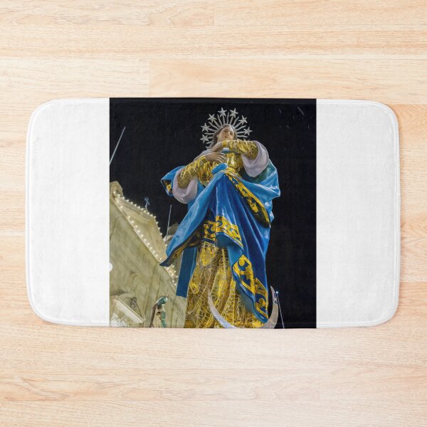 Item preview, Night Statue of the Virgin Mary in Blue and Gold During Religious Festival Procession designed and sold by Nmallia.
