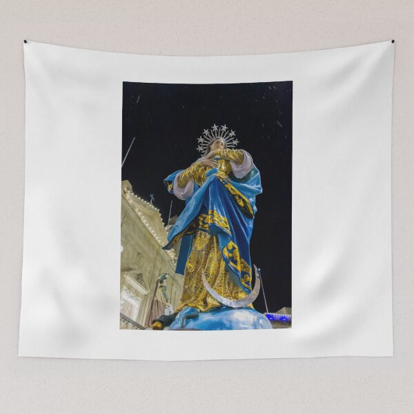 Item preview, Night Statue of the Virgin Mary in Blue and Gold During Religious Festival Procession designed and sold by Nmallia.