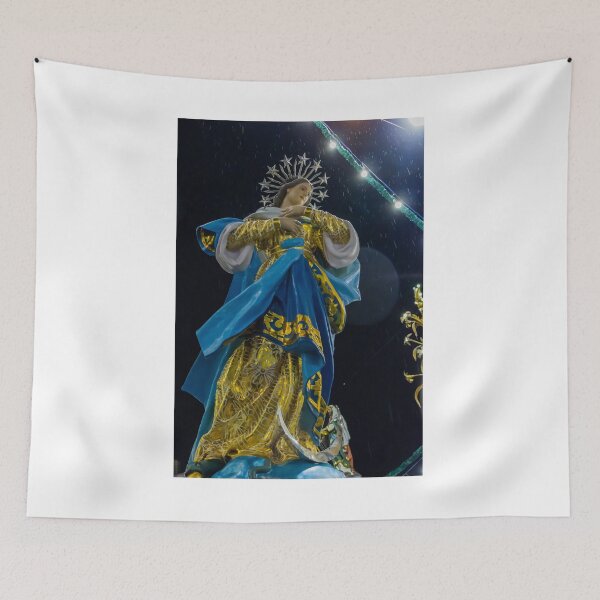 Item preview, Night Statue of the Virgin Mary in Blue and Gold During Religious Festival Procession designed and sold by Nmallia.