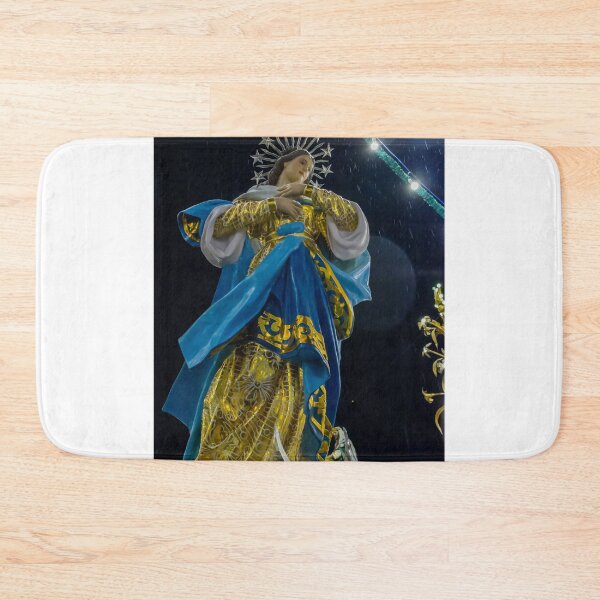 Item preview, Night Statue of the Virgin Mary in Blue and Gold During Religious Festival Procession designed and sold by Nmallia.