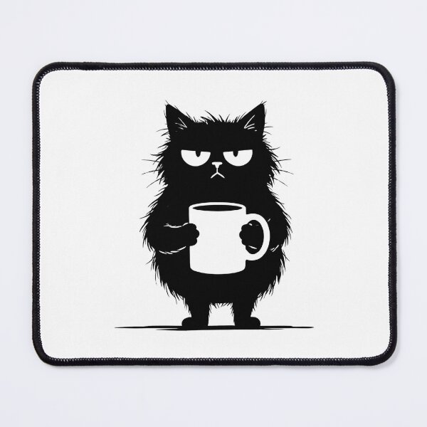Item preview, Grumpy Black Cat Holding Coffee Mug designed and sold by HometownCozyCo.