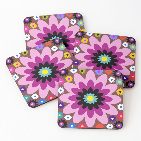 Item preview, Abstract vibrant pink and purple flower pattern on brown background. designed and sold by AdesignbyG.