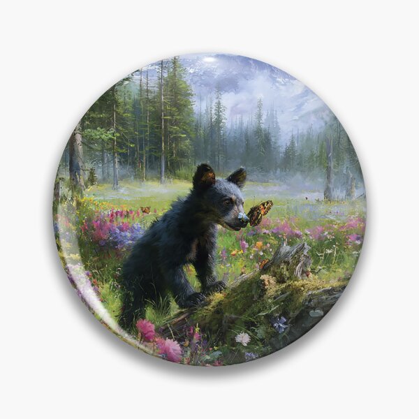 Item preview, "The Curious Little Wanderer-Black Bear Cub Meets Buttefly in Mountain Medow" designed and sold by SkyKing Ron.