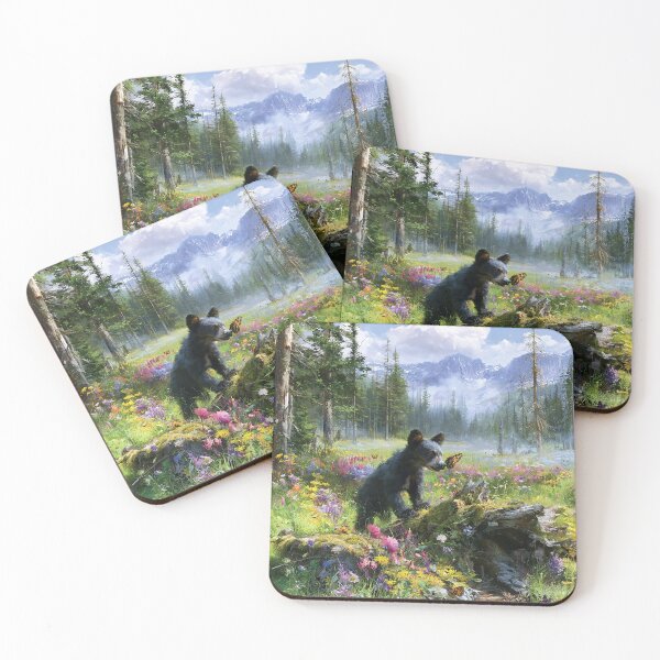 Item preview, "The Curious Little Wanderer-Black Bear Cub Meets Buttefly in Mountain Medow" designed and sold by SkyKing Ron.