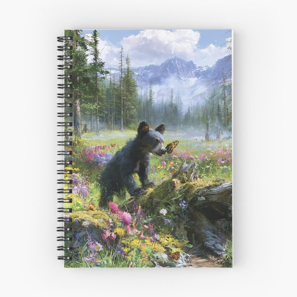Item preview, "The Curious Little Wanderer-Black Bear Cub Meets Buttefly in Mountain Medow" designed and sold by SkyKing Ron.