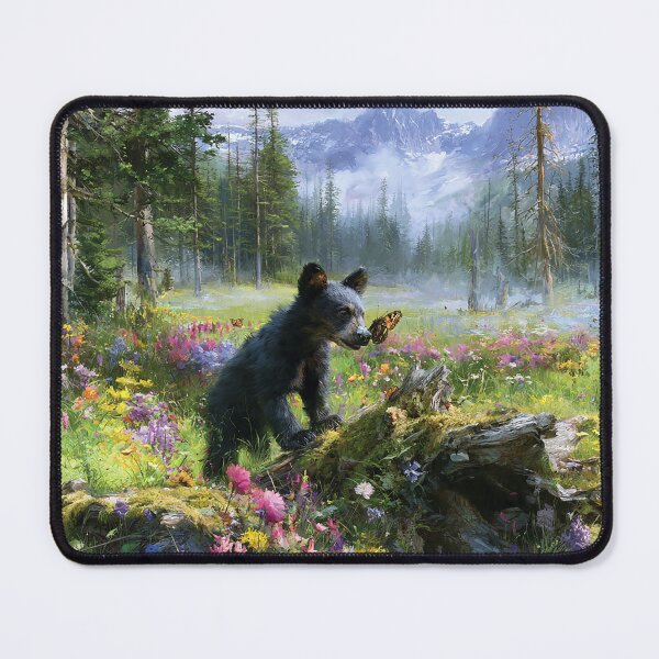 Item preview, "The Curious Little Wanderer-Black Bear Cub Meets Buttefly in Mountain Medow" designed and sold by SkyKing Ron.