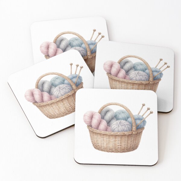 Item preview, Knitting Yarn Basket with Flowers Illustration designed and sold by AillustriaAK.