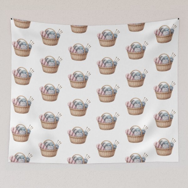 Item preview, Knitting Yarn Basket with Flowers Illustration designed and sold by AillustriaAK.