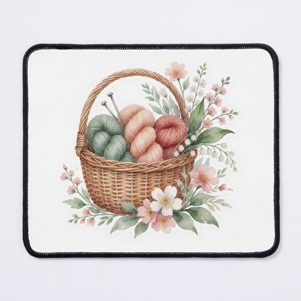 Item preview, Knitting Yarn Basket with Flowers Illustration designed and sold by AillustriaAK.