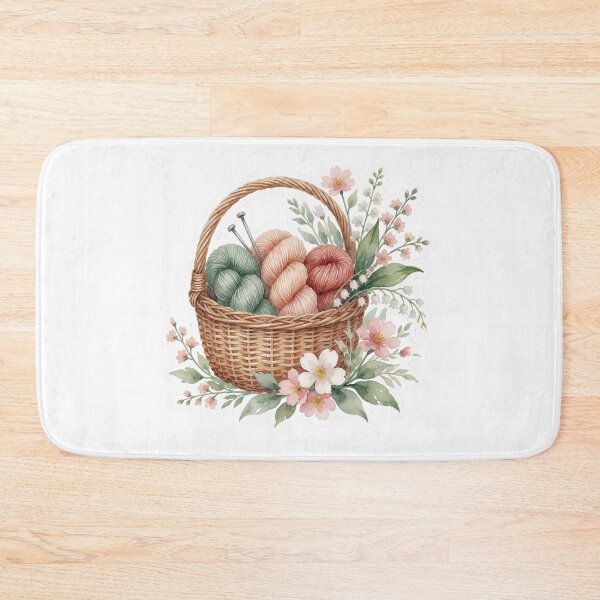 Item preview, Knitting Yarn Basket with Flowers Illustration designed and sold by AillustriaAK.