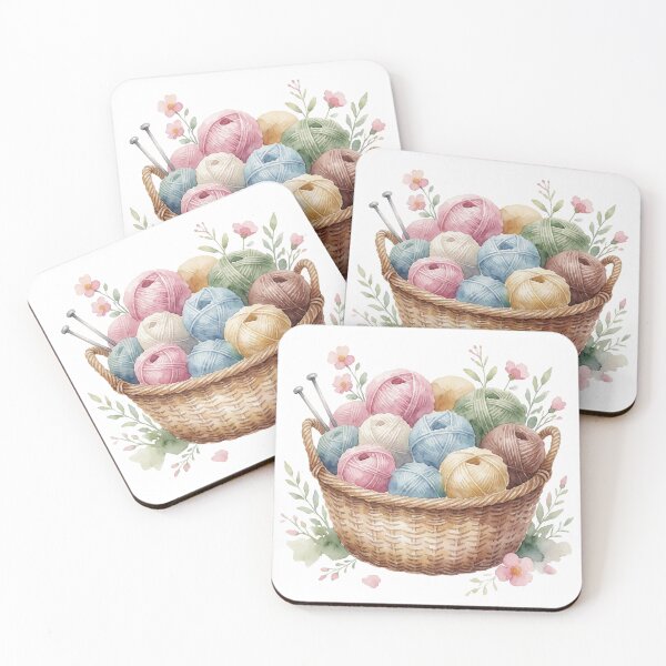 Item preview, Knitting Yarn Basket with Flowers Illustration designed and sold by AillustriaAK.