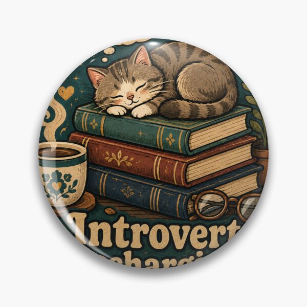 Item preview, Introvert Recharging Cat Funny Vintage Badge Sticker designed and sold by RedRubyBubble.