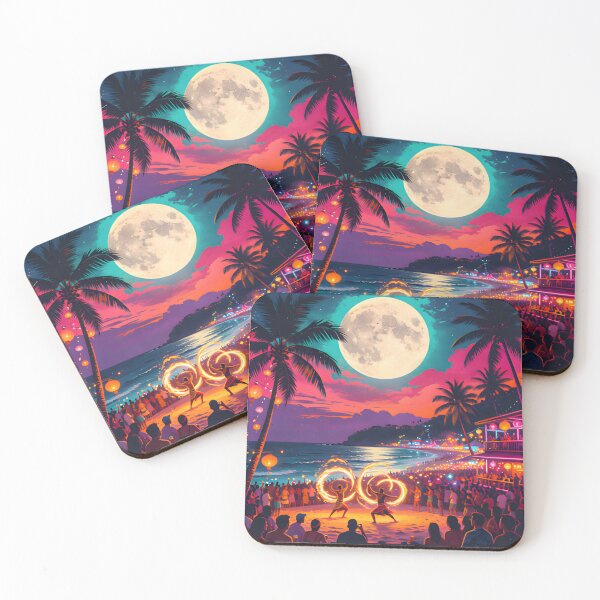 Item preview, KOH PHANGAN – Full Moon Party Retro Sunset Poster designed and sold by Spirit of Siam.